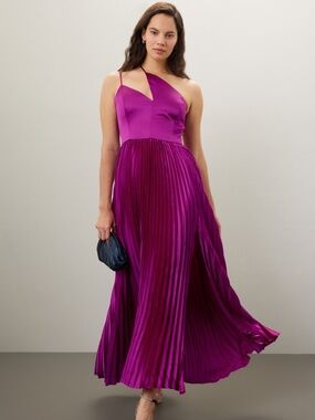 AMUR | Dresses | Amur Dominique Pleated Lace Print Tiered Maxi Dress  Pinkred | Poshmark
